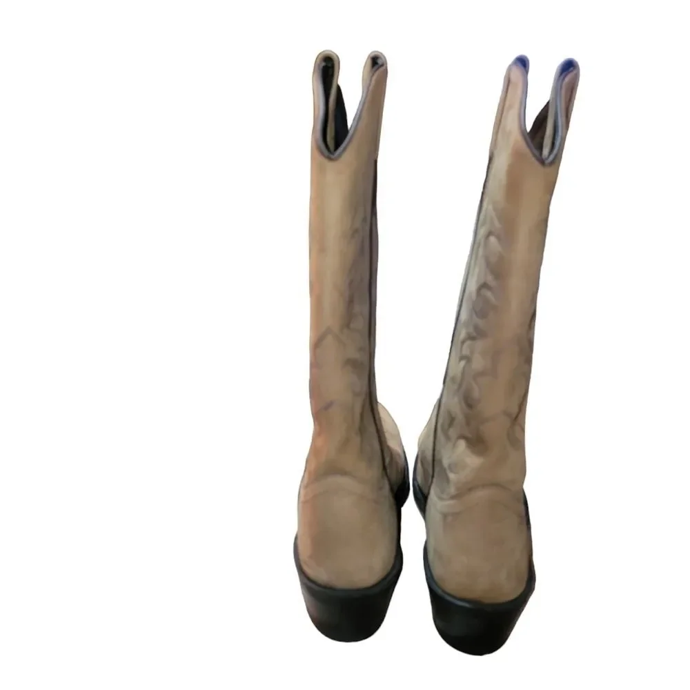 Old West Tan Mens Leather 13in Western Cowboy Boots Size 12 D